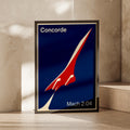 Concorde Poster, Supersonic Jet Aviation Wall Art, Mach 2 Blue Red Retro Print