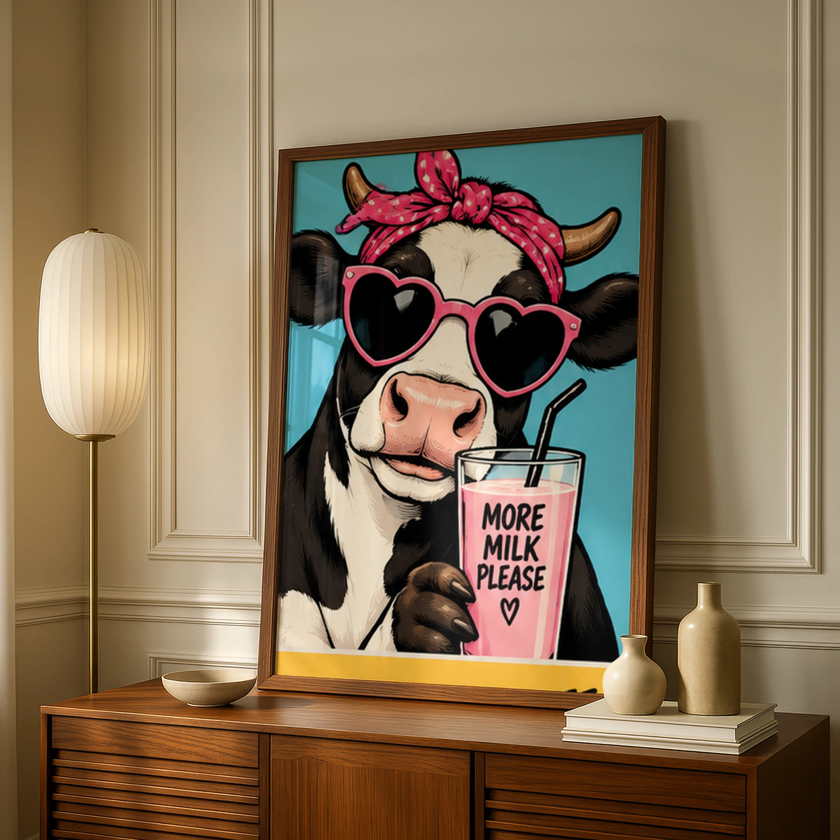 Funny Cow Poster, More Milk Please Print, Cute Kitchen Wall Art, Pop Art Decor