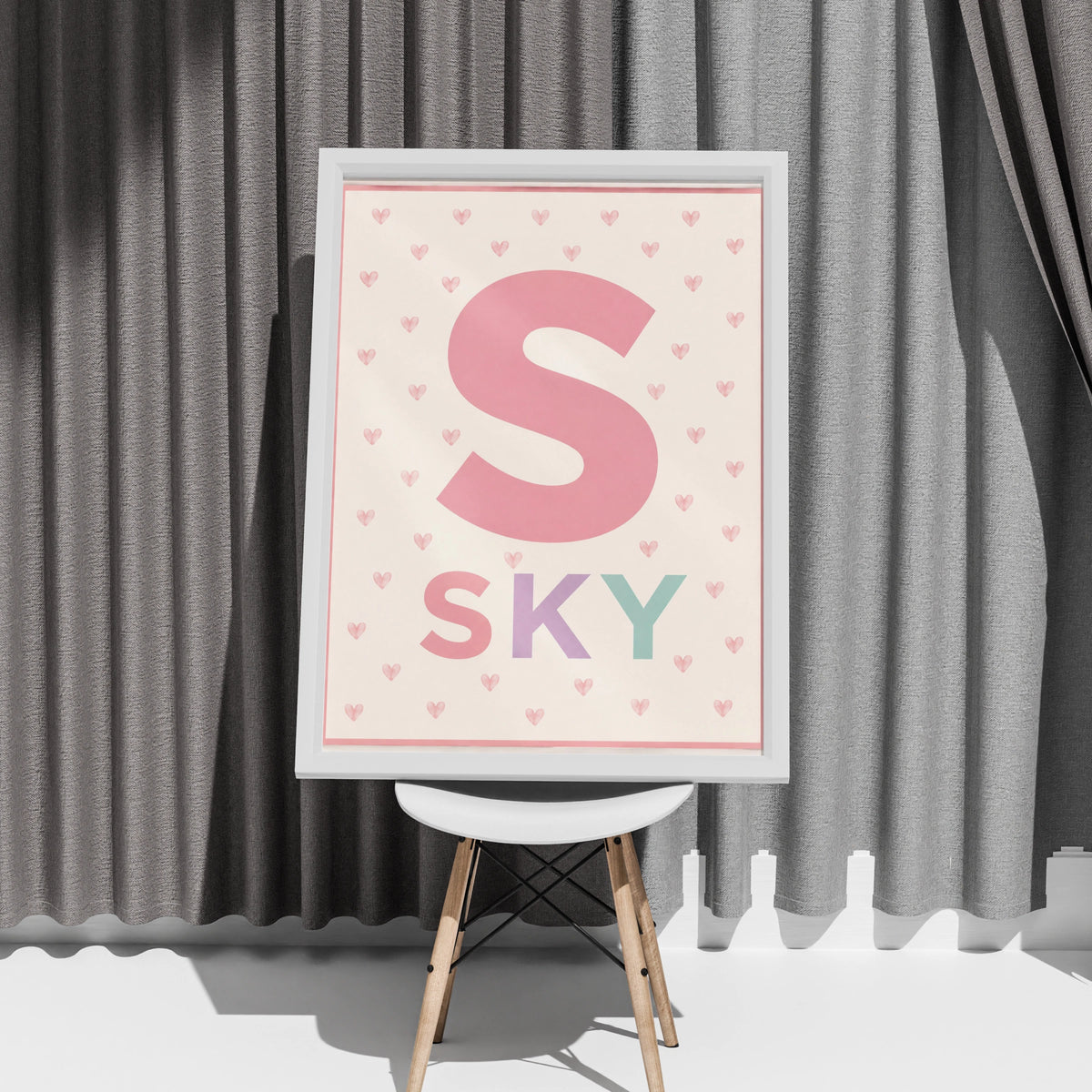 Personalized Name Print, Letter  Poster, Girls Nursery Wall Art, Pink Heart Personalised Baby Gift