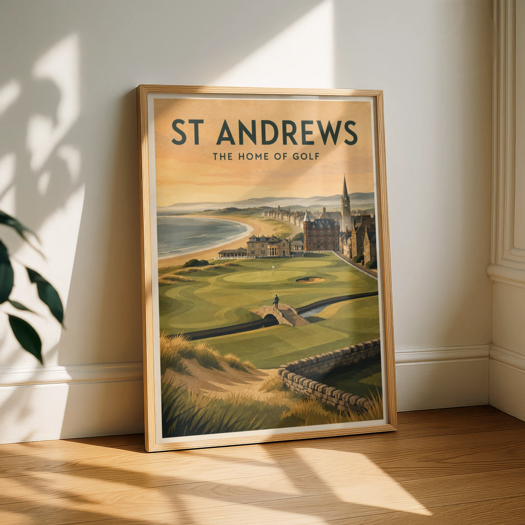 St Andrews Golf Poster, Home of Golf Print, Scotland Travel Wall Art, Vintage Style