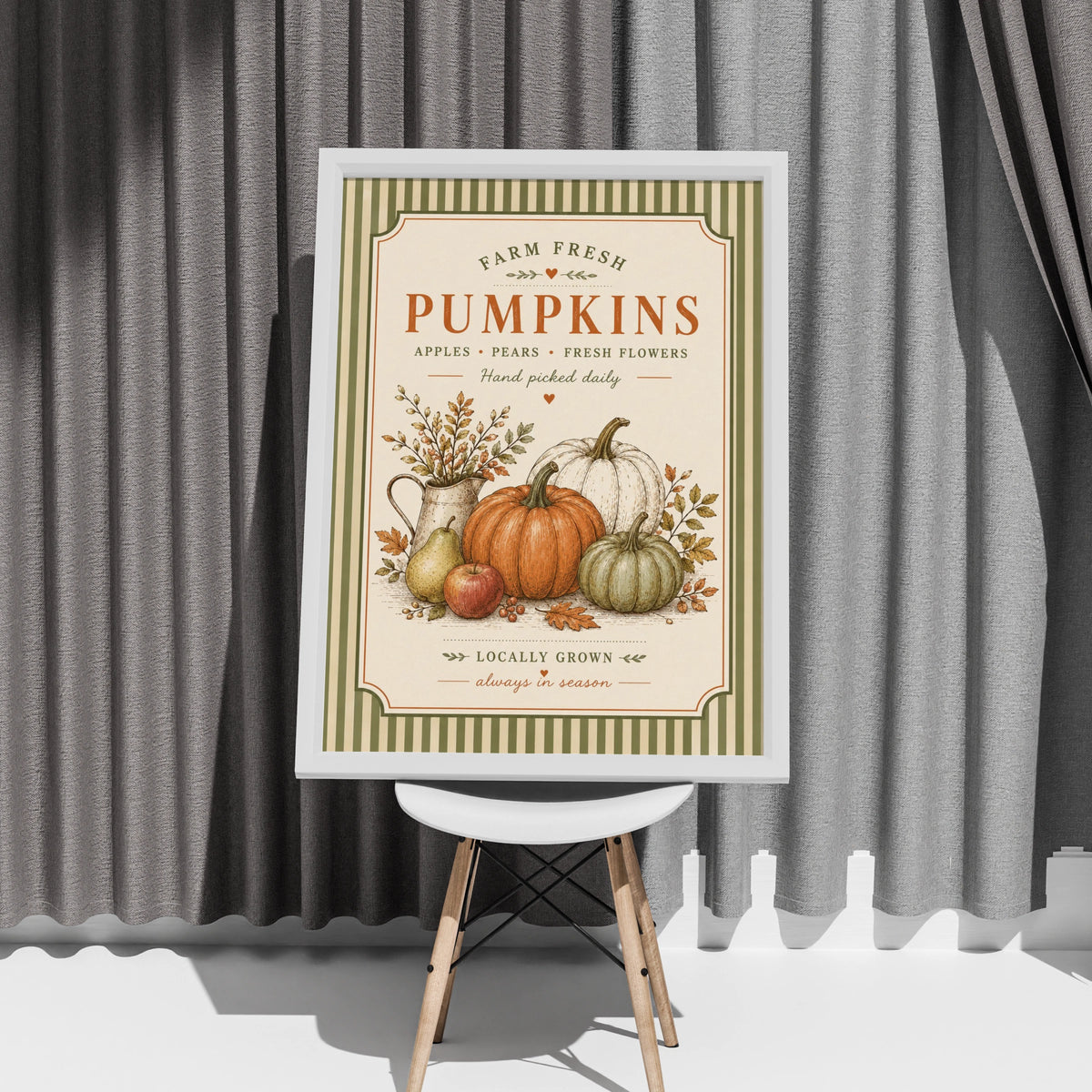 Farm Fresh Pumpkins Vintage Poster, Autumn Harvest Wall Art, Farmhouse Kitchen Print