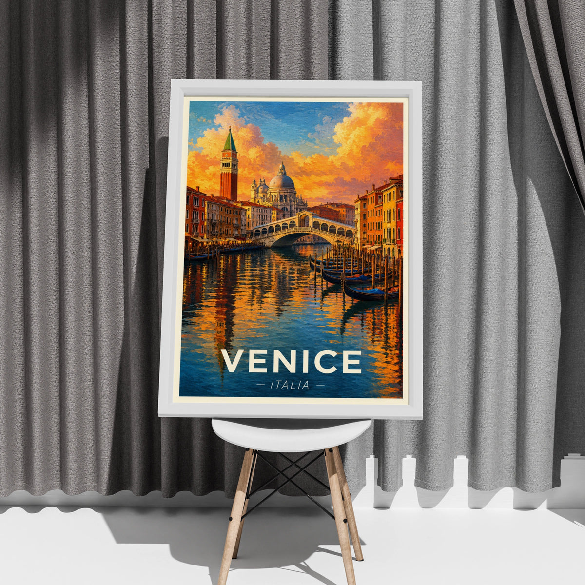 Venice Italy Travel Poster, Grand Canal Wall Art, Rialto Bridge Print, Italian City Decor