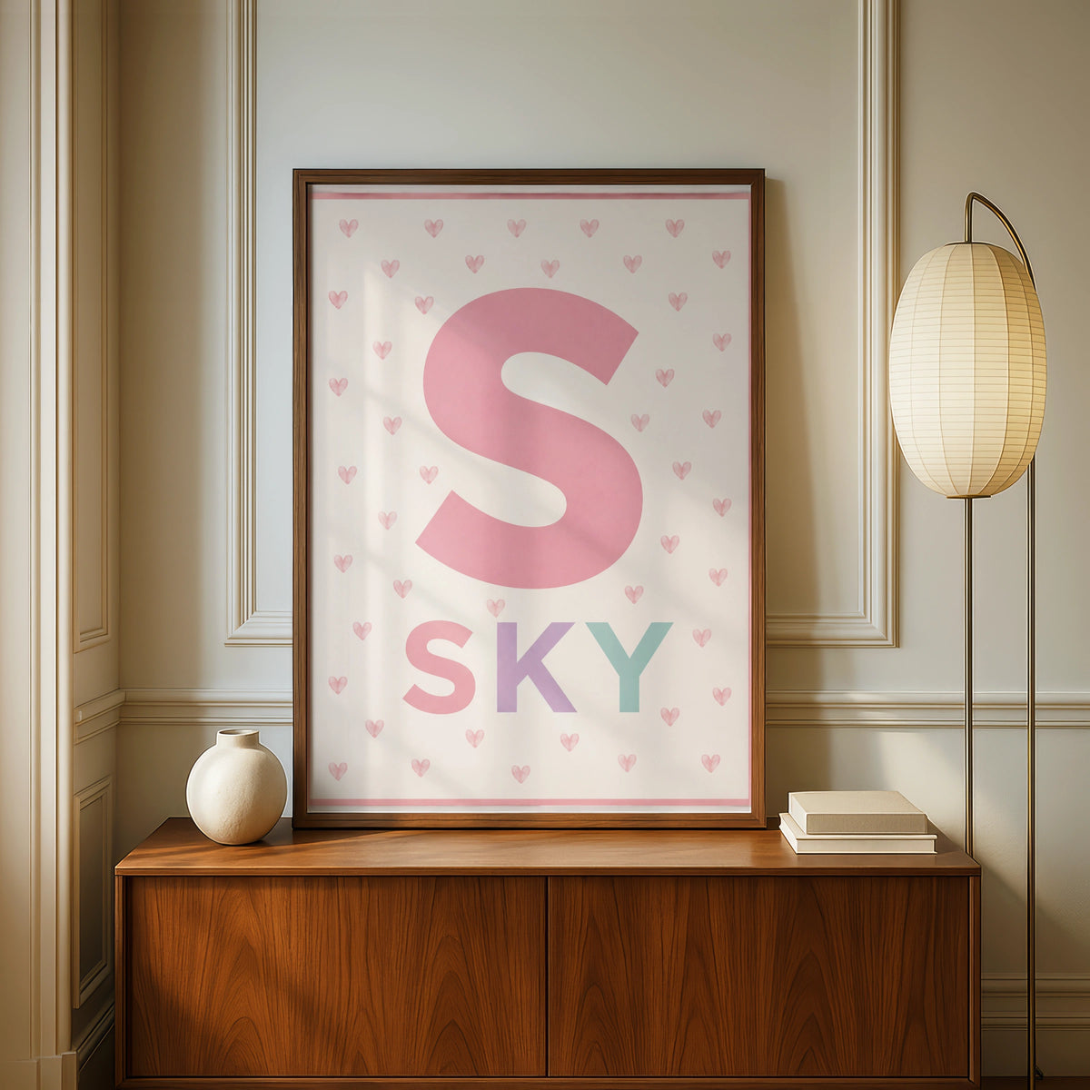 Personalized Name Print, Letter  Poster, Girls Nursery Wall Art, Pink Heart Personalised Baby Gift