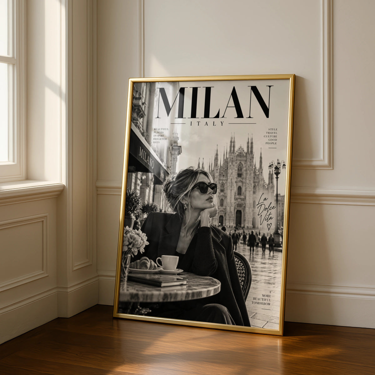 Milan Italy Poster, La Dolce Vita Wall Art, Black White Fashion Travel Print