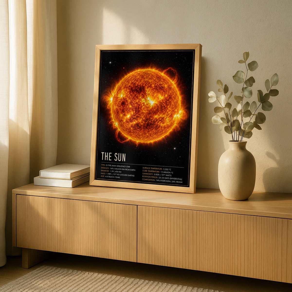 The Sun Space Poster, Solar System Wall Art, Astronomy Science Print, Office Decor