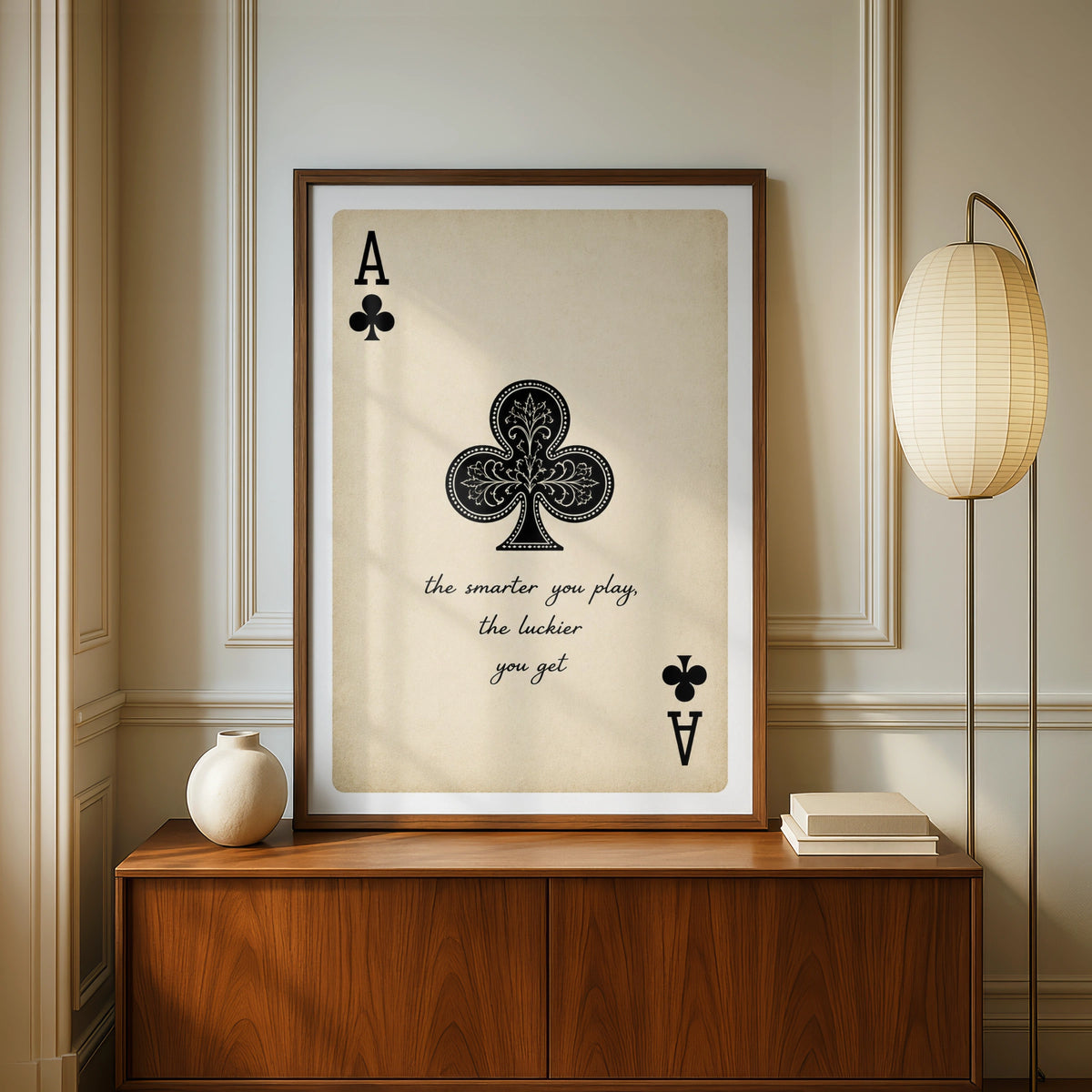 Ace of Clubs Poster, Vintage Playing Card Wall Art, Poker Quote Print, Mancave Decor