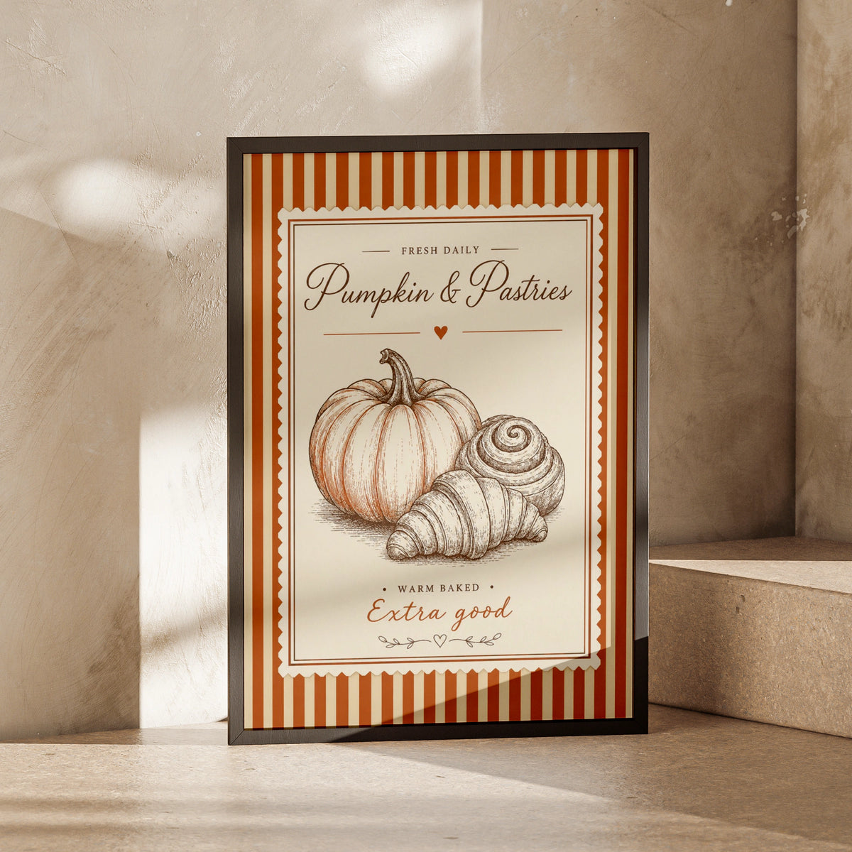 Pumpkin Pastries Vintage Bakery Poster, Autumn Kitchen Wall Art, Retro Food Print