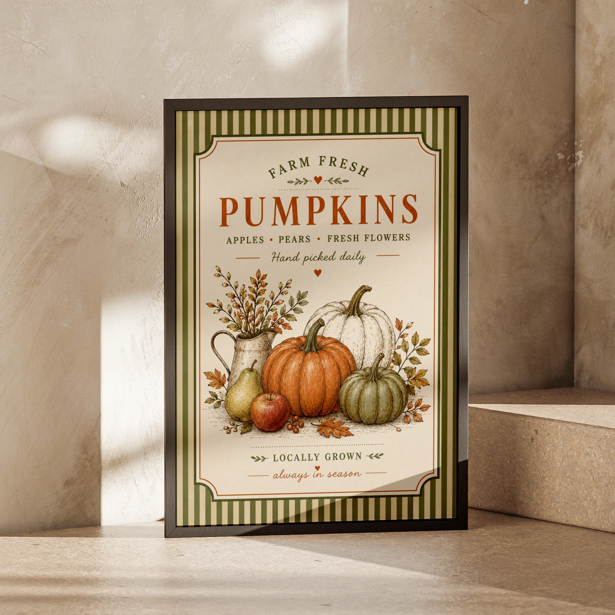 Farm Fresh Pumpkins Vintage Poster, Autumn Harvest Wall Art, Farmhouse Kitchen Print