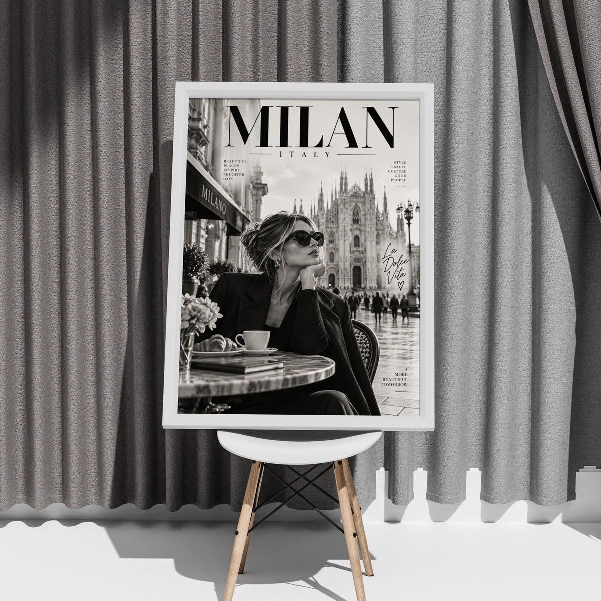Milan Italy Poster, La Dolce Vita Wall Art, Black White Fashion Travel Print