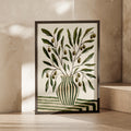 Olive Branch Pot Print, Watercolour Botanical Wall Art, Green Striped Vase Poster