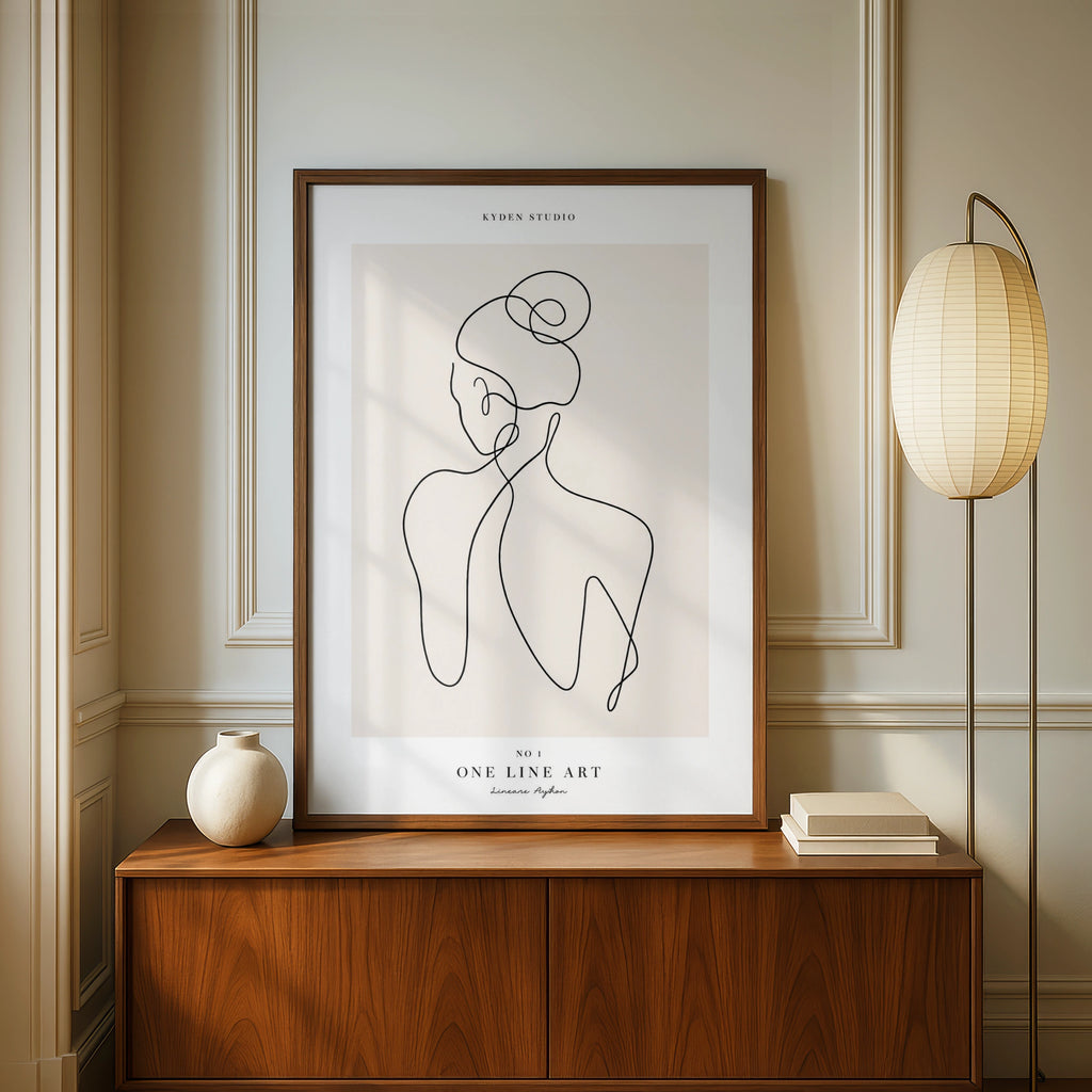 One Line Art Woman Poster, Minimalist Female Figure Print, Beige Wall Art