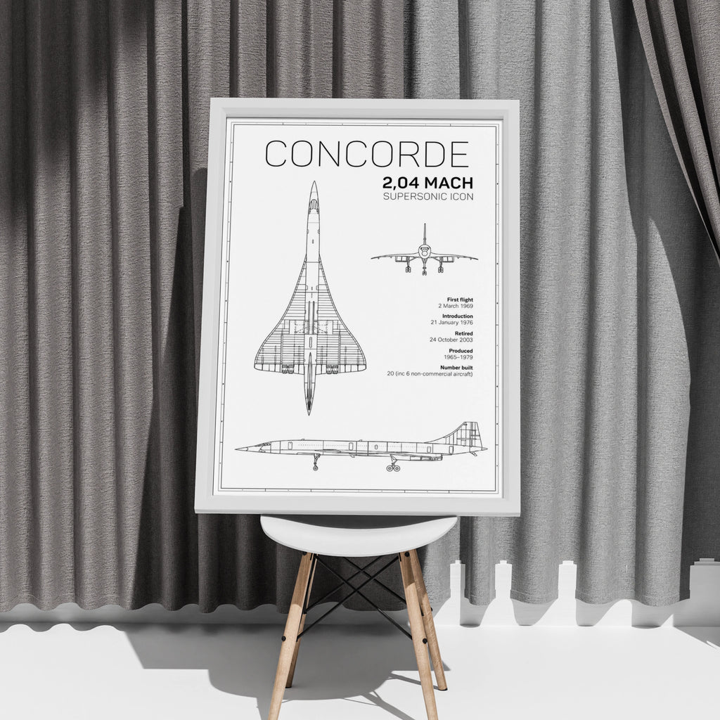 Concorde Blueprint Poster, Supersonic Aircraft Print, Aviation Wall Art Gift