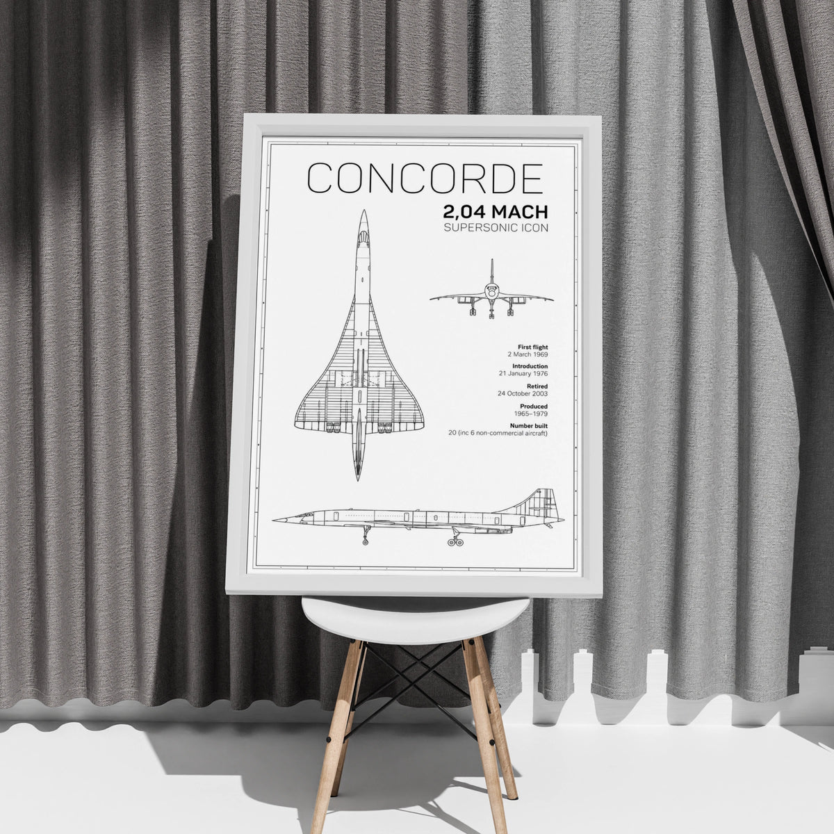 Concorde Blueprint Poster, Supersonic Aircraft Print, Aviation Wall Art Gift