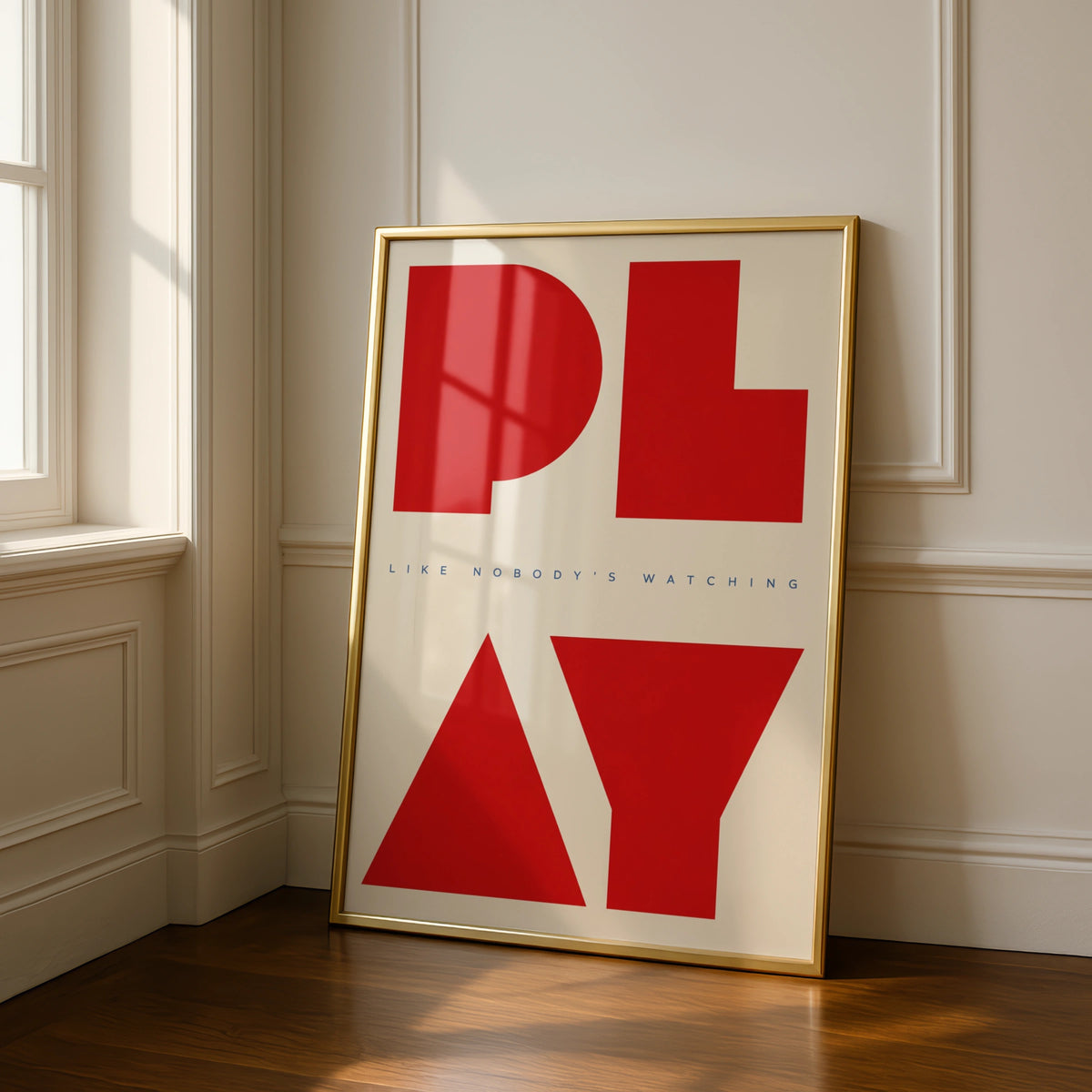 Play Like Nobody's Watching Poster, Bold Red Typography, Motivational Wall Art Print