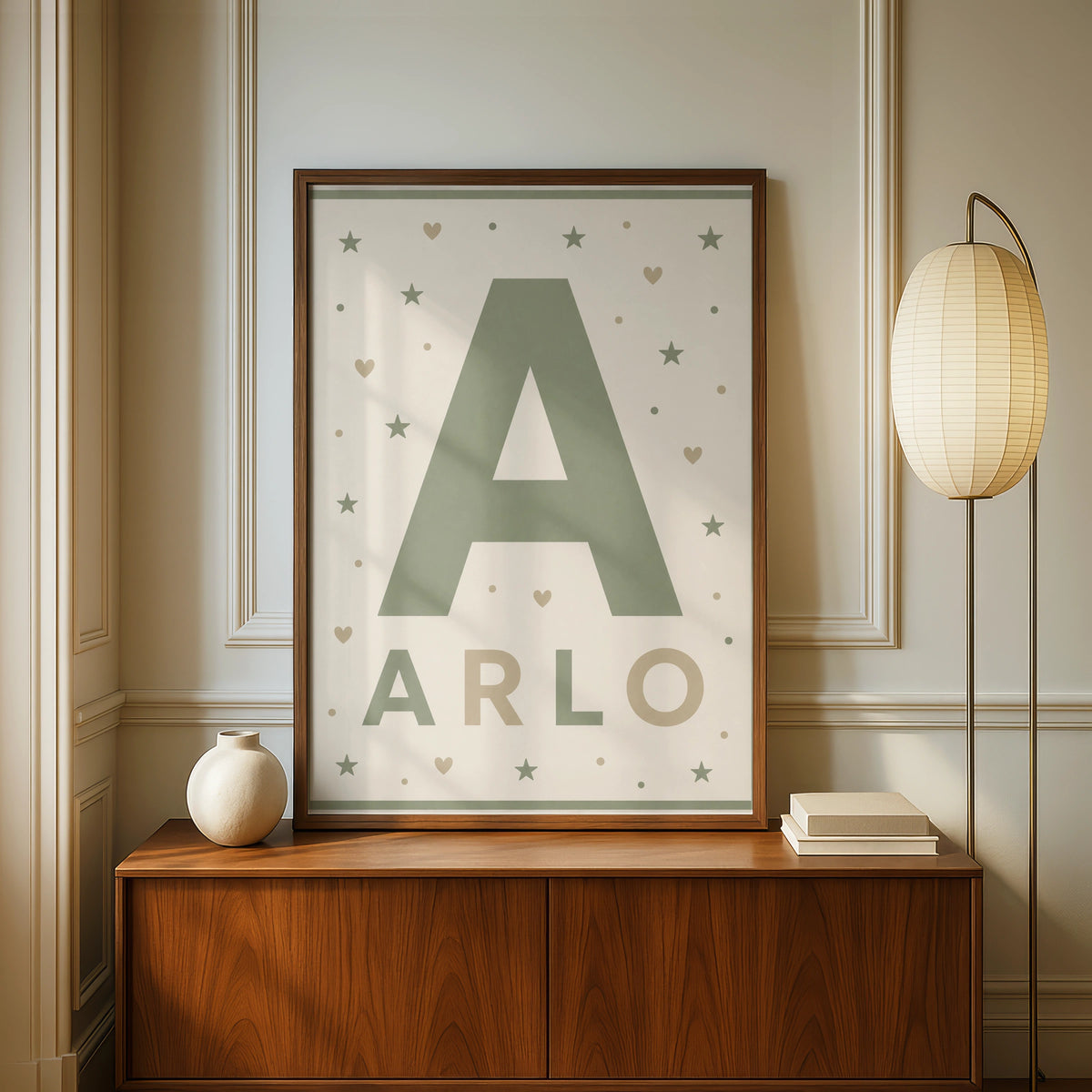 Personalized Name Print, Boys Nursery Wall Art, Initial Letter  Poster, Sage Green Kids Decor