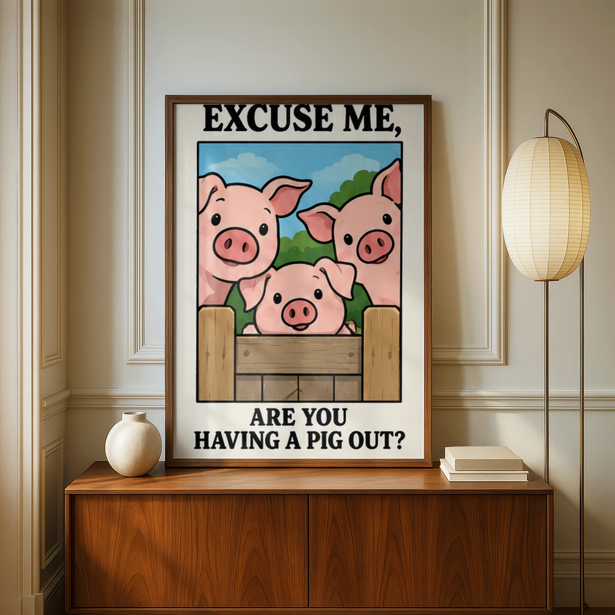 Funny Pig Kitchen Poster, Excuse Me Are You Having A Pig Out, Farm Animal Wall Art