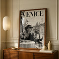 Venice Italy Magazine Cover Poster, La Vita e Bella, Black White Travel Wall Art Print