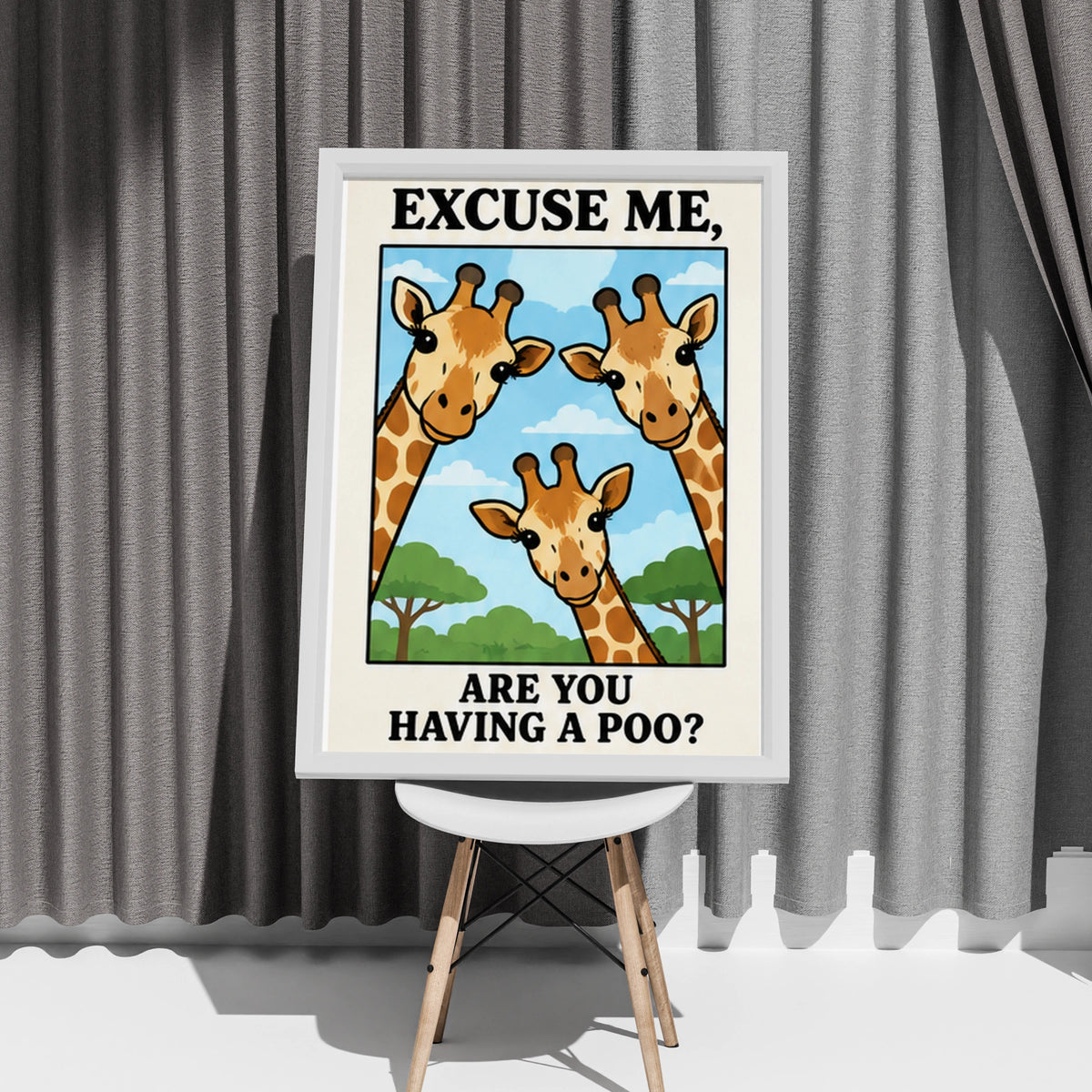 Funny Giraffe Bathroom Poster, Excuse Me Are You Having A Poo, Toilet Wall Art