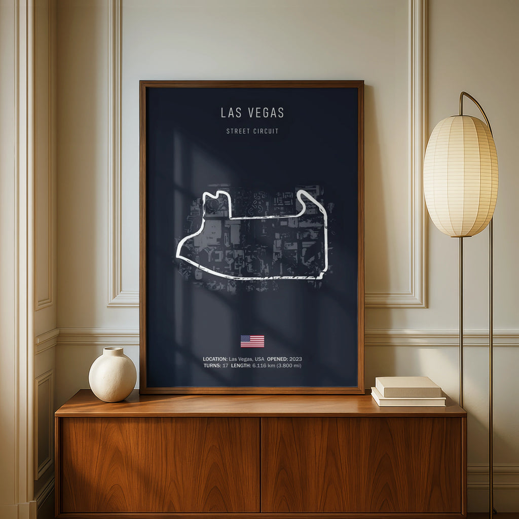 Las Vegas Street Circuit F1 Poster, Formula 1 Race Track Print, Dark Navy Wall Art