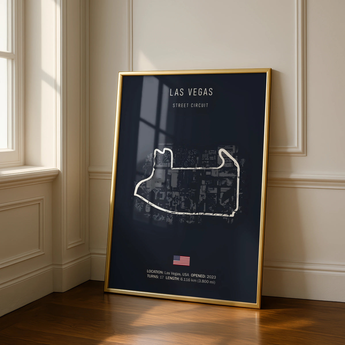 Las Vegas Street Circuit F1 Poster, Formula 1 Race Track Print, Dark Navy Wall Art