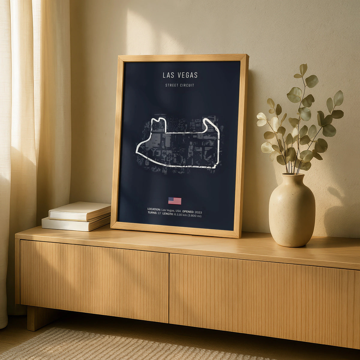 Las Vegas Street Circuit F1 Poster, Formula 1 Race Track Print, Dark Navy Wall Art