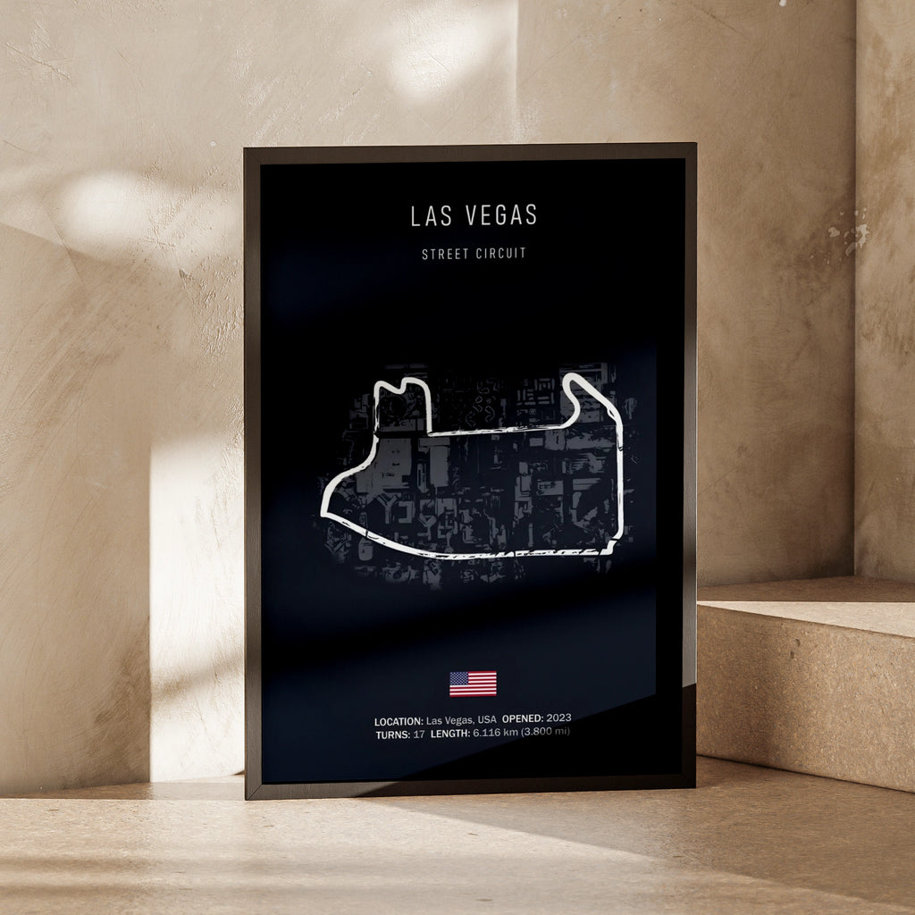 Las Vegas Street Circuit F1 Poster, Formula 1 Race Track Print, Dark Navy Wall Art