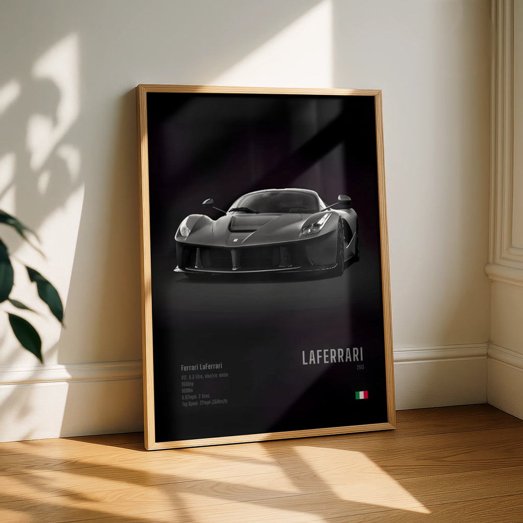 Ferrari LaFerrari Poster, Supercar Wall Art, Black Car Print, Hypercar Decor