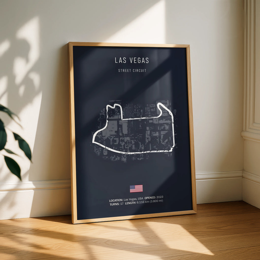 Las Vegas Street Circuit F1 Poster, Formula 1 Race Track Print, Dark Navy Wall Art