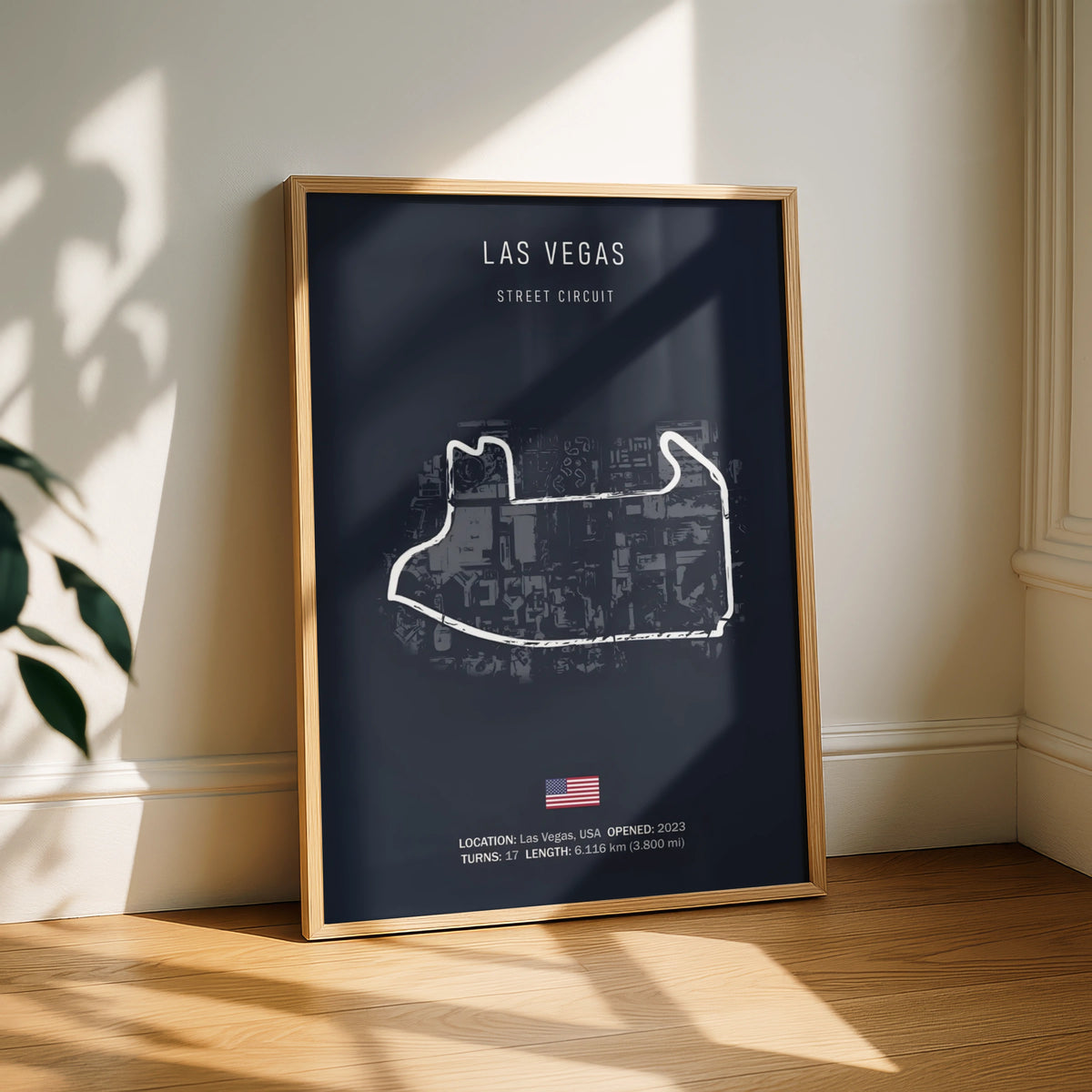Las Vegas Street Circuit F1 Poster, Formula 1 Race Track Print, Dark Navy Wall Art