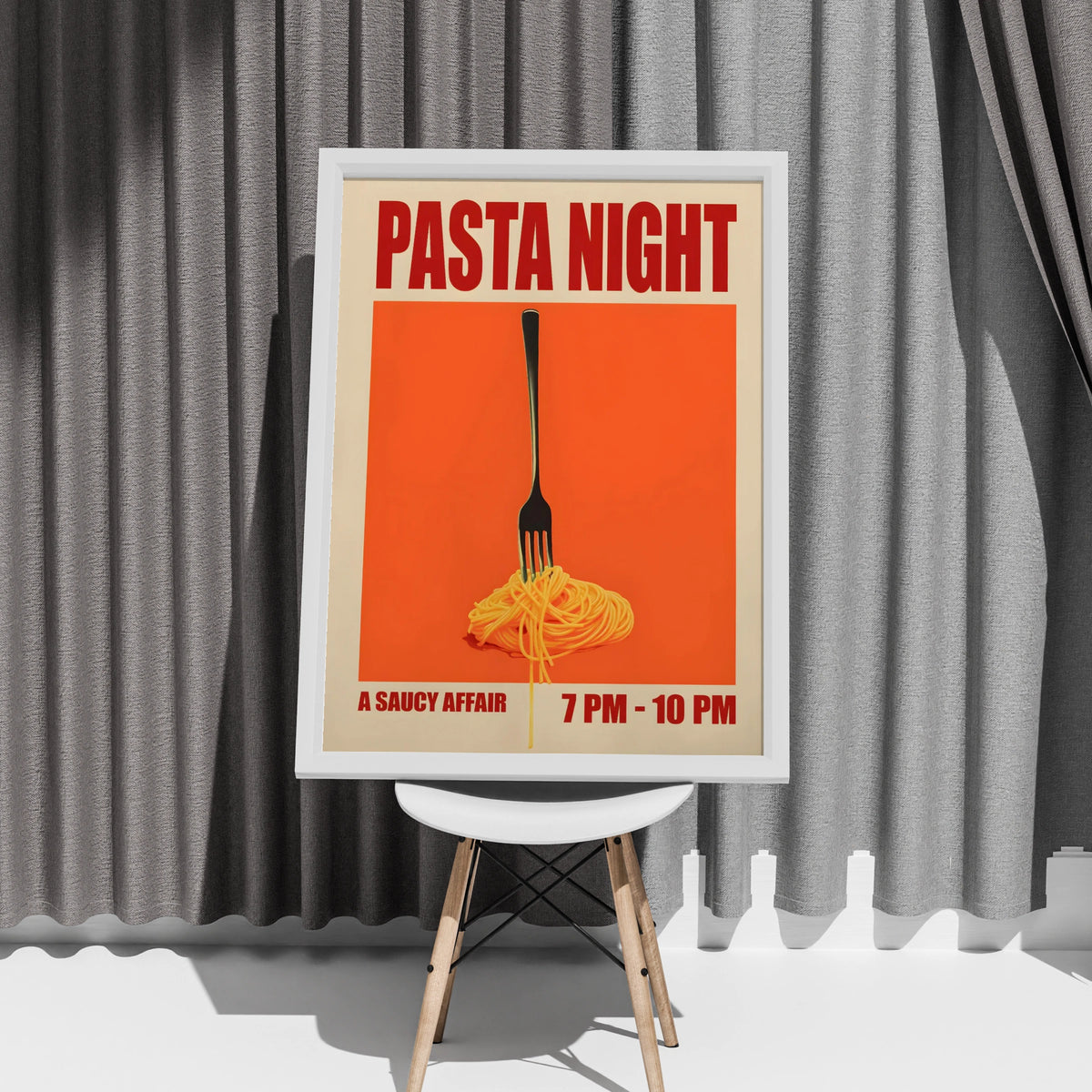 Pasta Night Print, Retro Food Poster, Spaghetti Wall Art, Italian Kitchen Decor