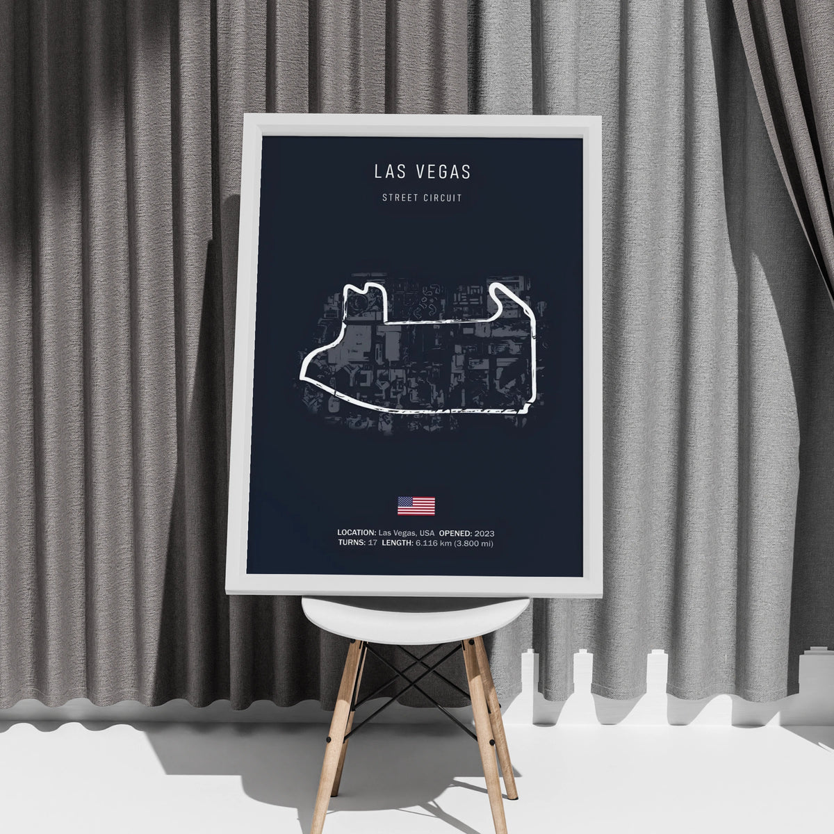 Las Vegas Street Circuit F1 Poster, Formula 1 Race Track Print, Dark Navy Wall Art
