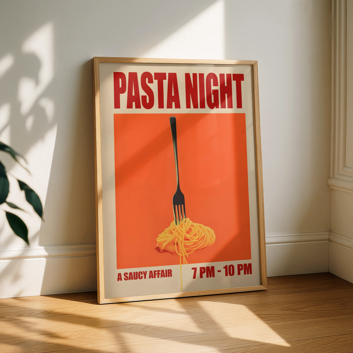 Pasta Night Print, Retro Food Poster, Spaghetti Wall Art, Italian Kitchen Decor