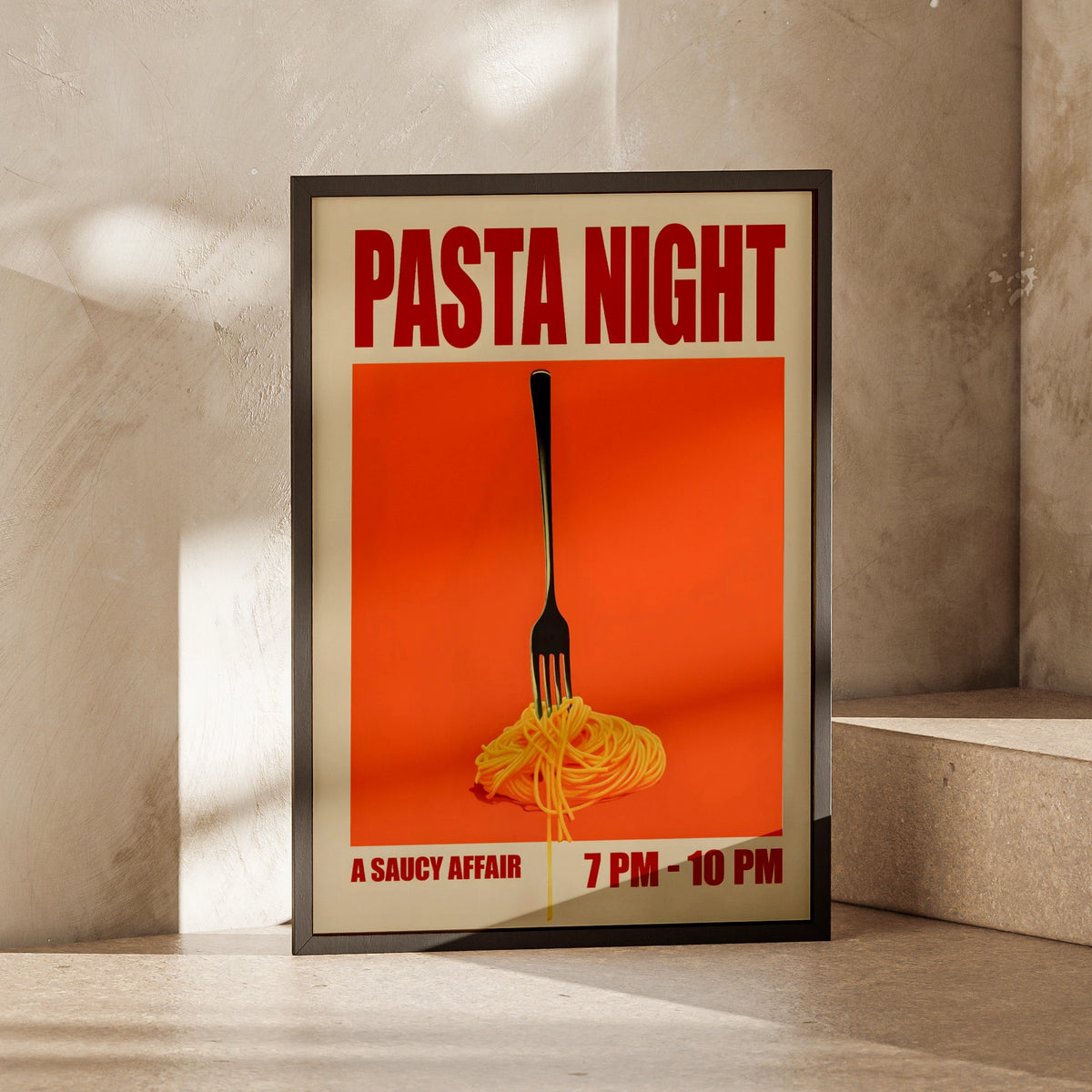 Pasta Night Print, Retro Food Poster, Spaghetti Wall Art, Italian Kitchen Decor