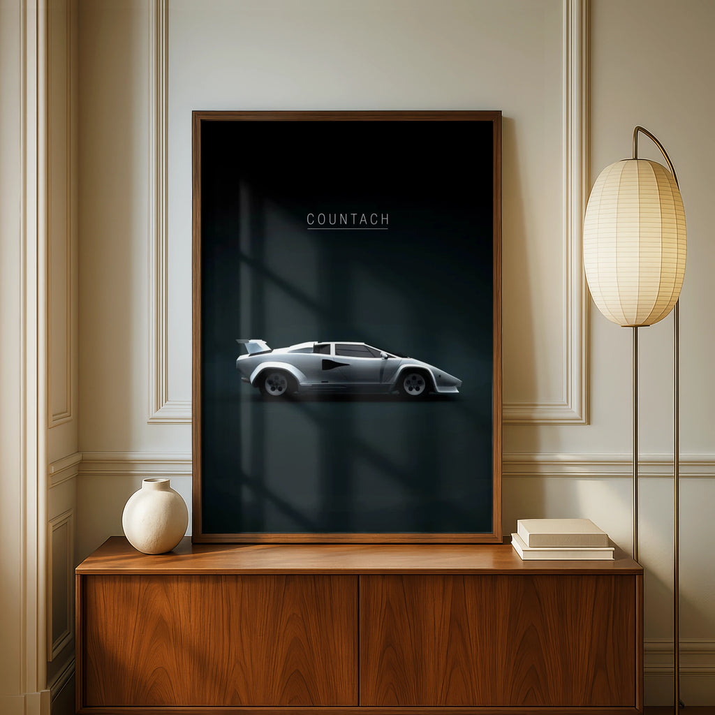 Lamborghini Countach Poster, Classic Supercar Print, Dark Minimalist Car Wall Art