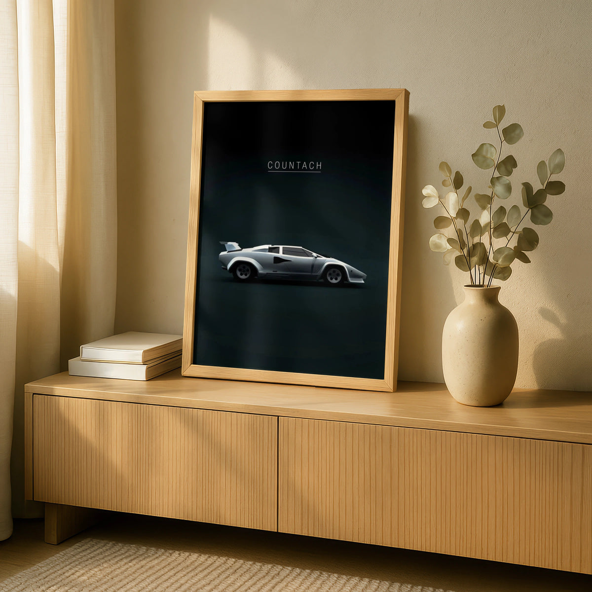 Lamborghini Countach Poster, Classic Supercar Print, Dark Minimalist Car Wall Art
