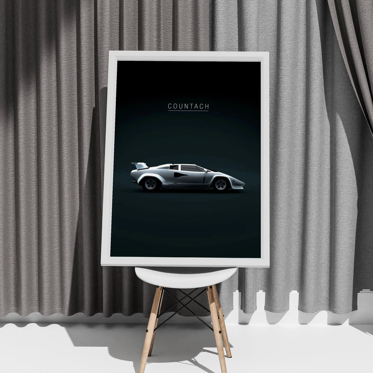Lamborghini Countach Poster, Classic Supercar Print, Dark Minimalist Car Wall Art