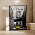 New York Yellow Taxi Poster, NYC Wall Art, Manhattan Bridge Print, Black White