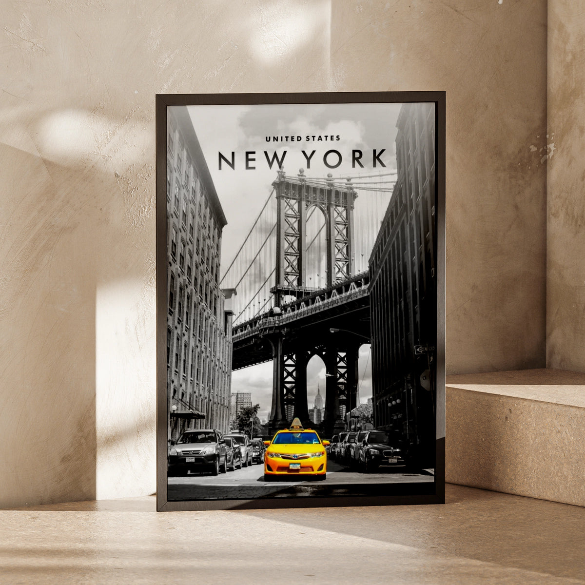 New York Yellow Taxi Poster, NYC Wall Art, Manhattan Bridge Print, Black White