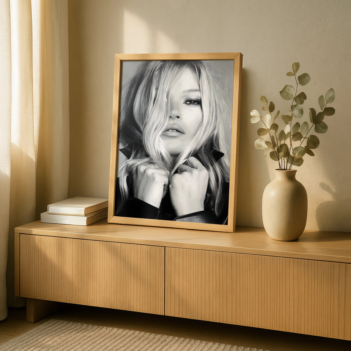 Black White Fashion Portrait Print, Blonde Model Poster, Monochrome Wall Art, Edgy Chic Decor