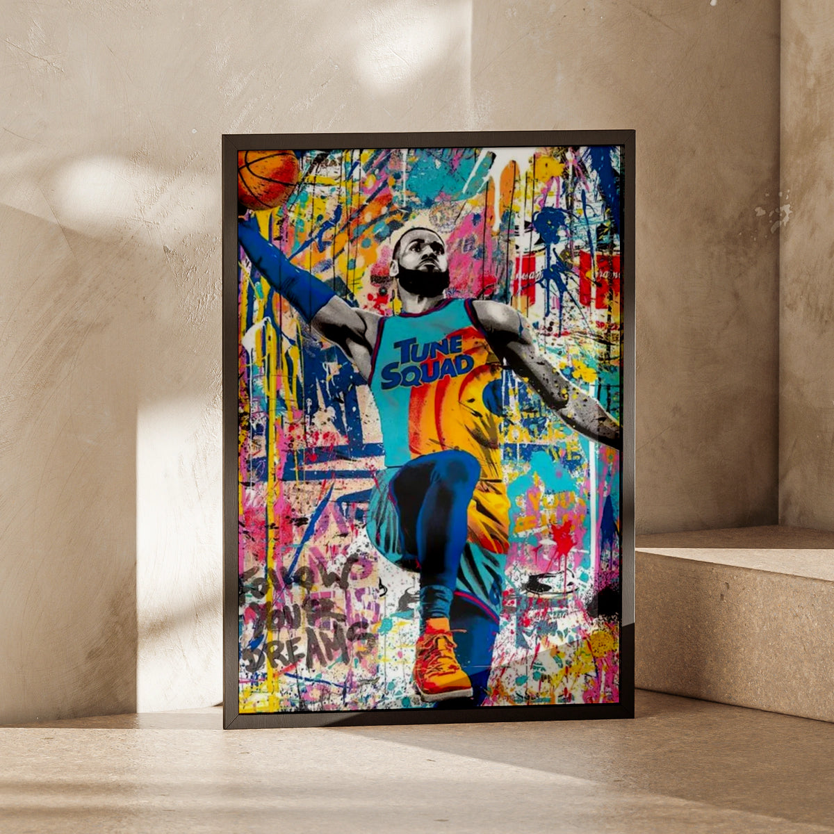 LeBron Tune Squad Pop Art Poster, Basketball Graffiti Wall Art, Sports Street Art Print