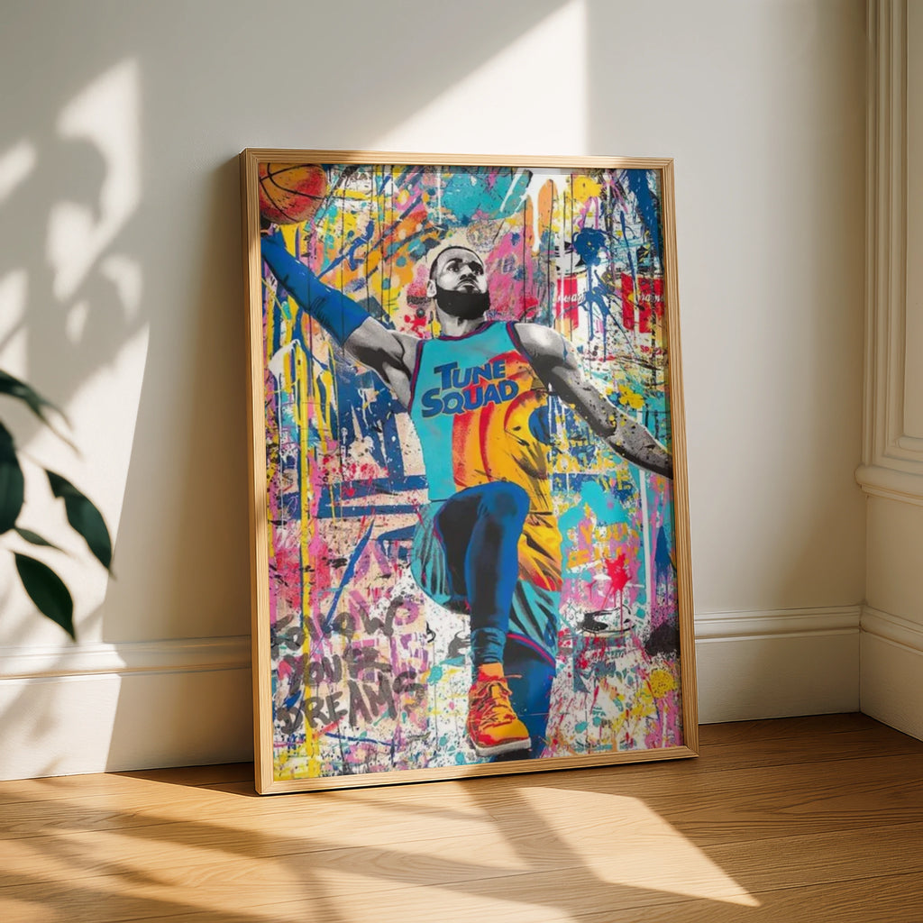LeBron Tune Squad Pop Art Poster, Basketball Graffiti Wall Art, Sports Street Art Print