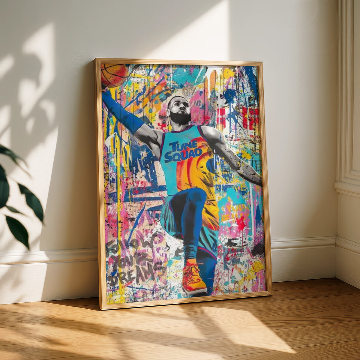 LeBron Tune Squad Pop Art Poster, Basketball Graffiti Wall Art, Sports Street Art Print