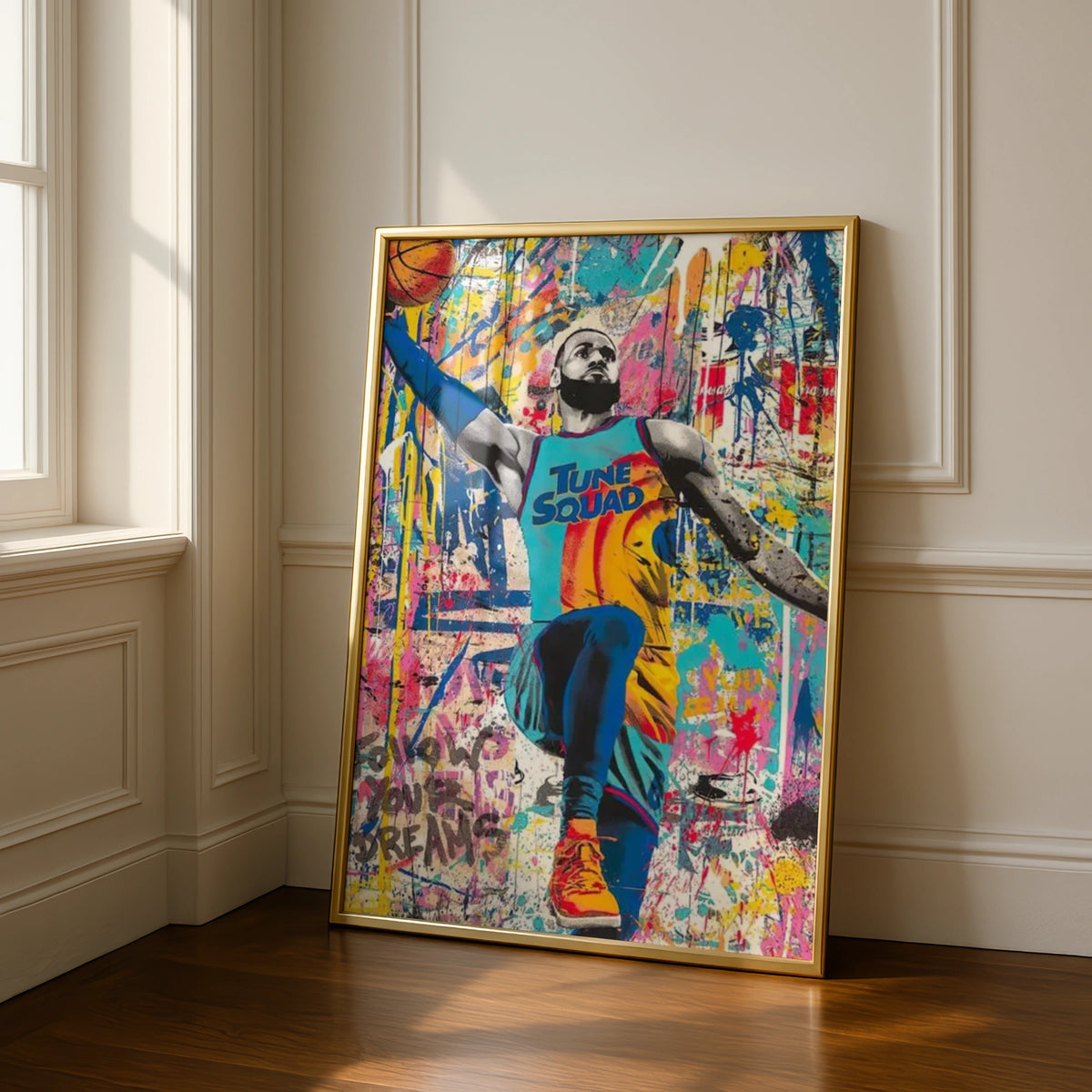 LeBron Tune Squad Pop Art Poster, Basketball Graffiti Wall Art, Sports Street Art Print