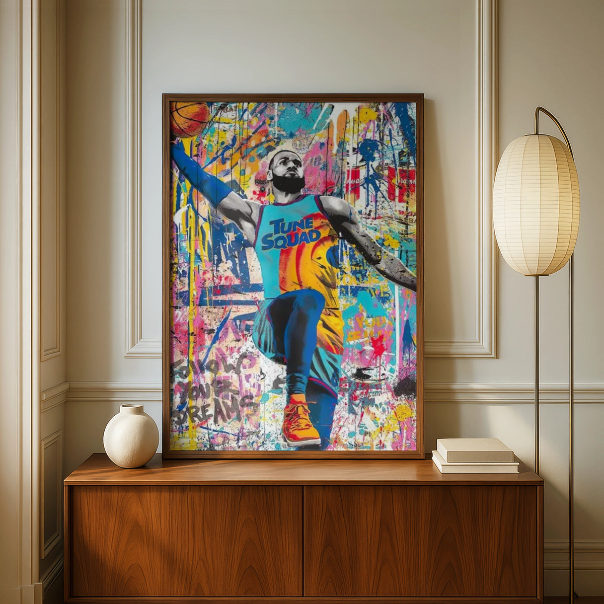 LeBron Tune Squad Pop Art Poster, Basketball Graffiti Wall Art, Sports Street Art Print
