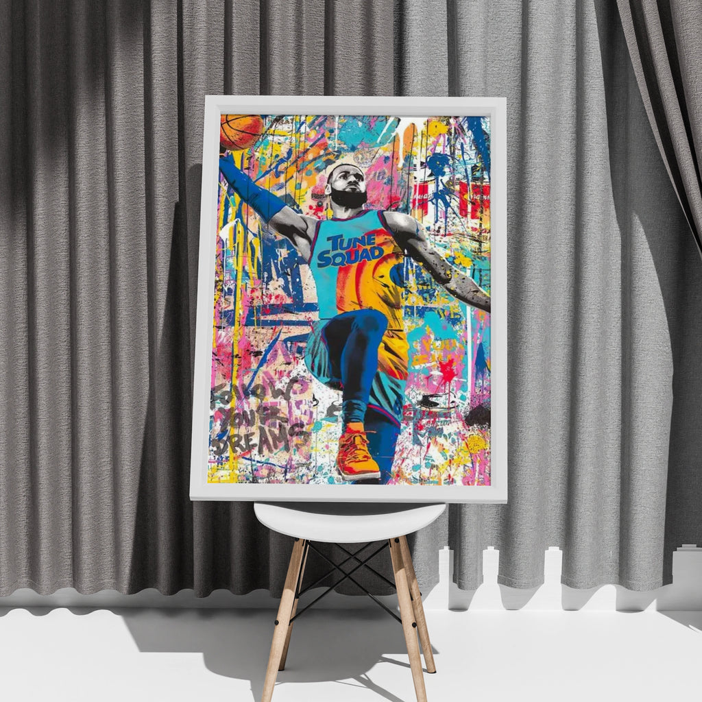 LeBron Tune Squad Pop Art Poster, Basketball Graffiti Wall Art, Sports Street Art Print