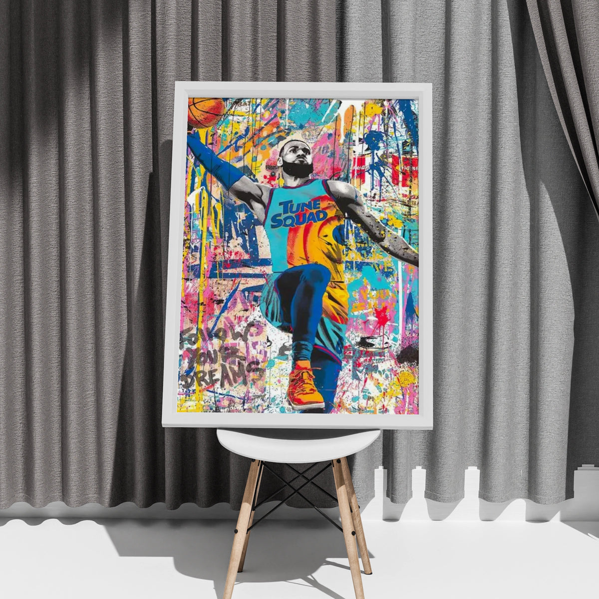 LeBron Tune Squad Pop Art Poster, Basketball Graffiti Wall Art, Sports Street Art Print