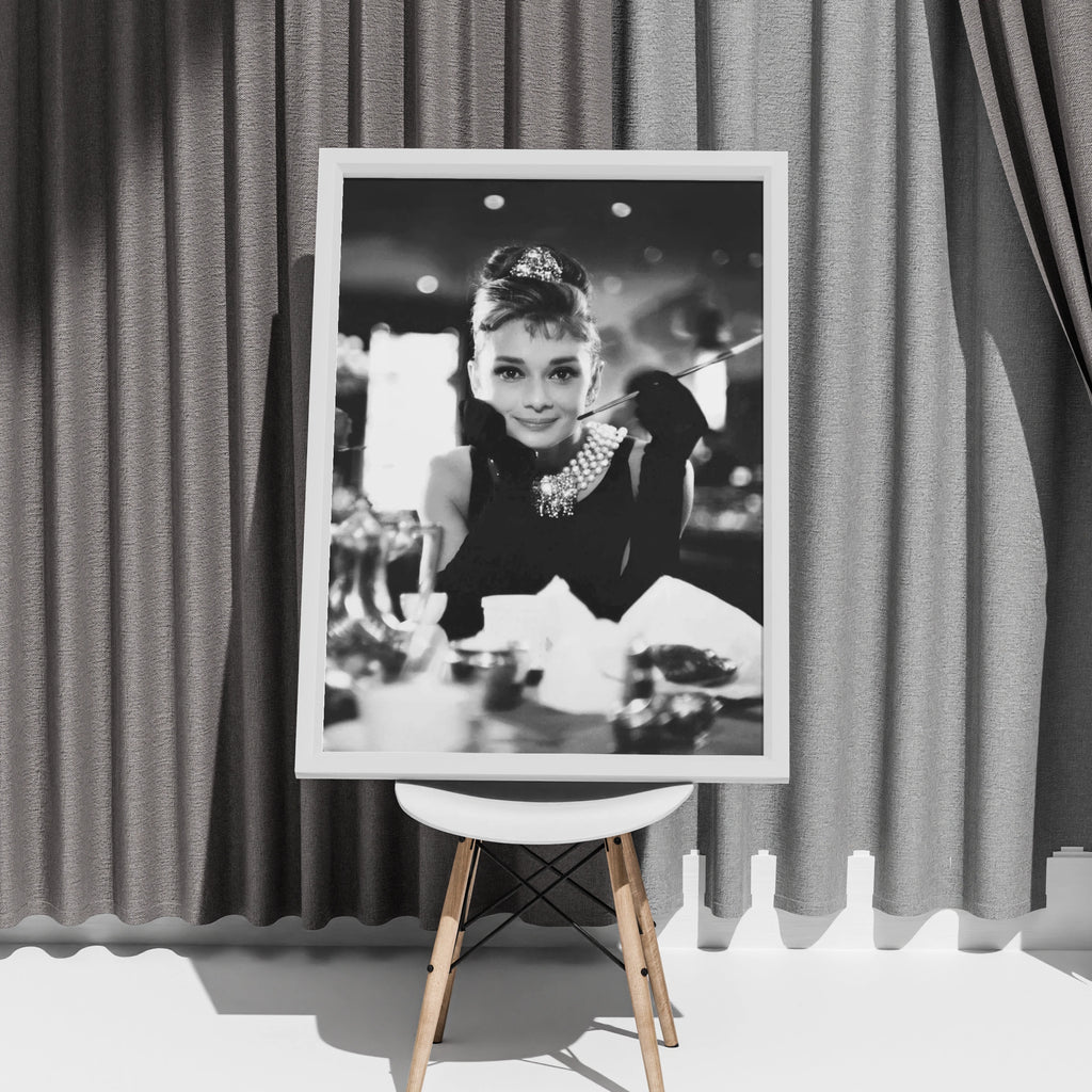 Audrey Hepburn Black White Photo Poster, Classic Hollywood Glamour, Vintage Cinema Wall Art
