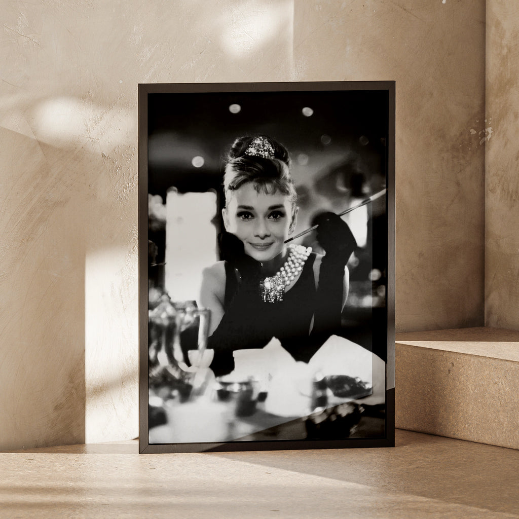 Audrey Hepburn Black White Photo Poster, Classic Hollywood Glamour, Vintage Cinema Wall Art