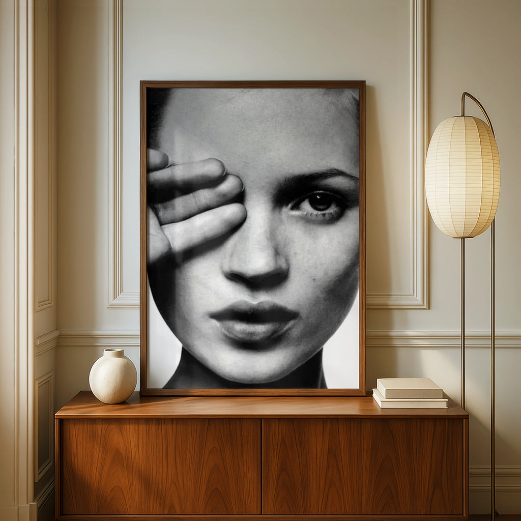 Black and White Portrait Poster, Fashion Face Print, Monochrome Wall Art, Edgy Model Photo Print
