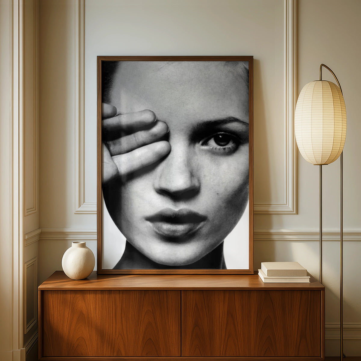 Black and White Portrait Poster, Fashion Face Print, Monochrome Wall Art, Edgy Model Photo Print